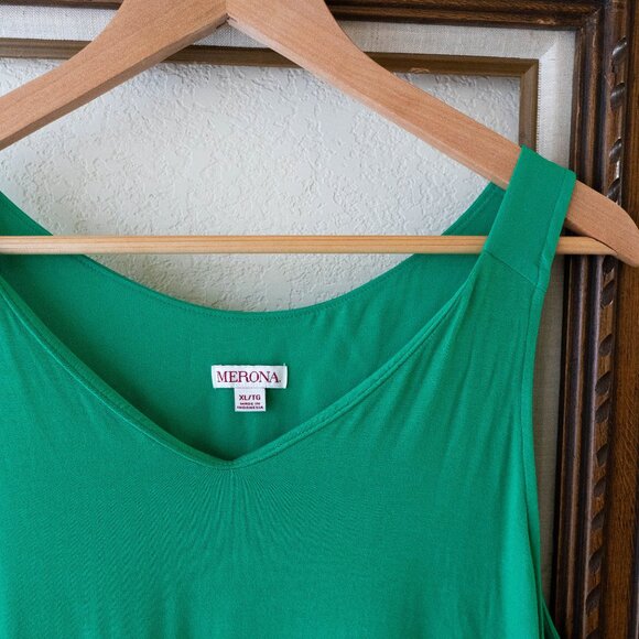 Merona NWT Green Sleeveless Tank Top XL | Layered Hem Flowy Fit - Picture 2 of 7